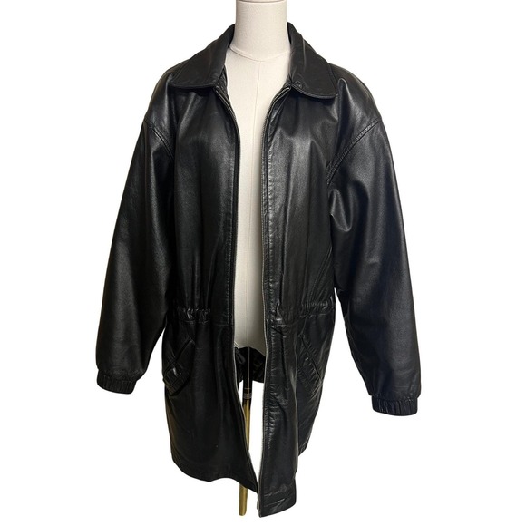 Jackets & Blazers - Vintage Wilsons Black Leather Jacket Lined Zip Front Casual Outerwear 90s